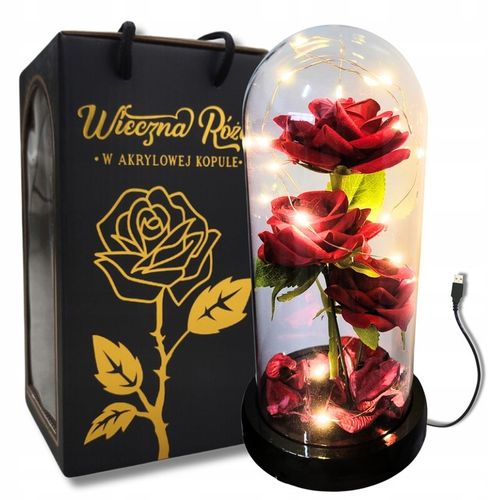 WIECZNA RÓŻA W SZKLE LED JAK PRAWDZIWA KWIATY POMYSŁ NA PREZENT WALENTYNKI na Arena.pl
