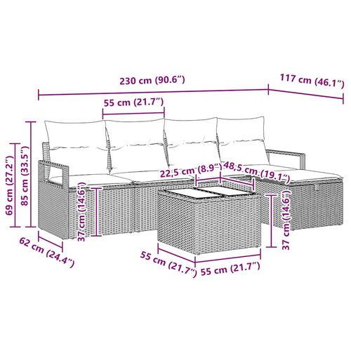 Zestaw Sof na Ogród 6 pcs Brązowy i kremowy 230 x 117 x 85 cm na Arena.pl