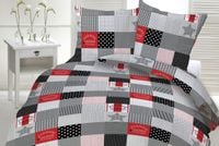 Pościel z kory 160x200 wzór krata szaro-czerwona K247