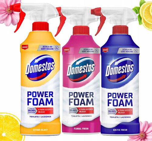 Zestaw 3 x Domestos Power Foam Piana Do Mycia Toalety i Łazienki 435ml na Arena.pl