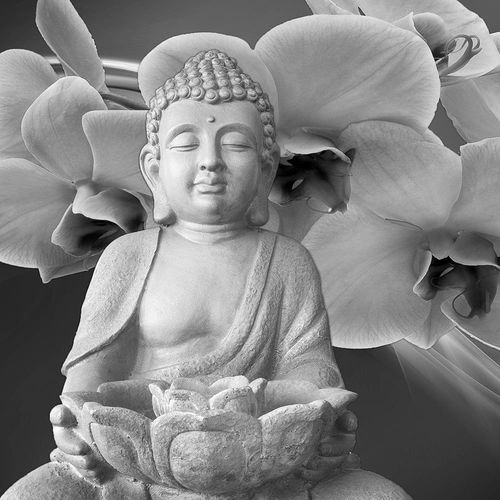 Obraz na płótnie - Canvas, Budda z orchideami 90x60 na Arena.pl