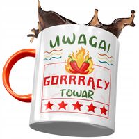 Kubek Pomarańczowy Śmieszny Uwaga Gorrrący Towar Z Nadrukiem Ze Zdjęciem