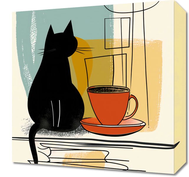 Obraz 40x40cm Kot i Kawa zdjęcie 1