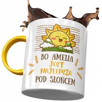 Kubek Żółty Dla Amelii Żony Przyjaciółki Z Nadrukiem Ze Zdjęciem