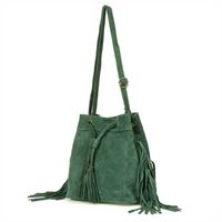VERA PELLE torebka zamszowa listonoszka worek z frędzlami V477 c.zielona