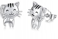 Srebrne kolczyki kotki dla dziewczynki kolczyki wkrętki sztyfty dla dzieci