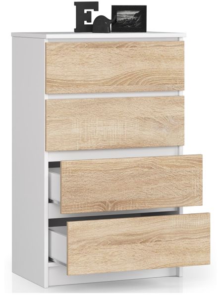 KOMODA K 60 cm 4 SZUFLADY BIAŁA / SONOMA zdjęcie 2