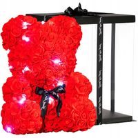 MIŚ Z RÓŻ 30 CM ROSE BEAR Z PŁATKÓW RÓŻ KOKARDA PUDEŁKO NA PREZENT+20LED