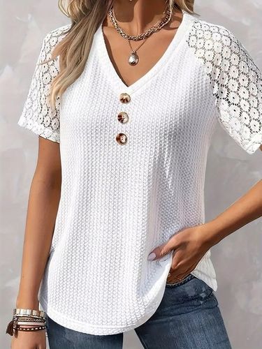 Stylowa bluzka ażurowa z krótkim rękawem o klasycznym kroju sweterek na Arena.pl