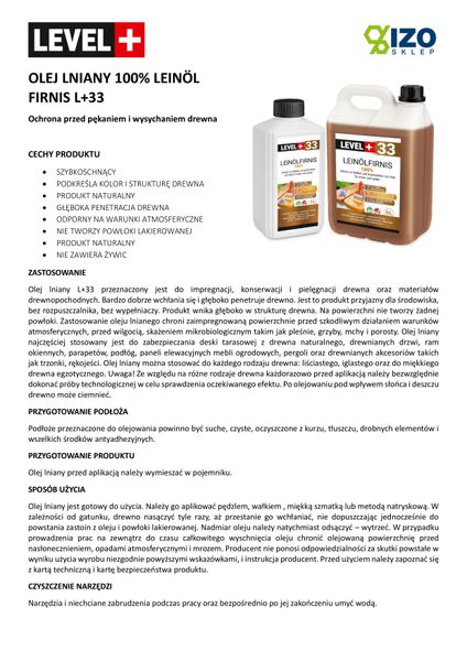 Olej Lniany 100% 1L Pokost Lniany Level+33 zdjęcie 4