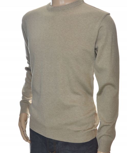 Sweter męski gładki klasyczny wełniany z wełny niegryzący M beżowy 1705 zdjęcie 2