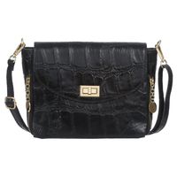 VERA PELLE torebka damska skórzana listonoszka kroko z paskiem V532 czarna