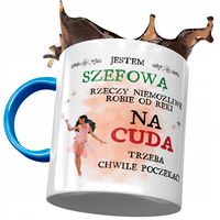 Kubek Błękitny Dla Szefowej Na Cuda Trzeba Z Nadrukiem Ze Zdjęciem