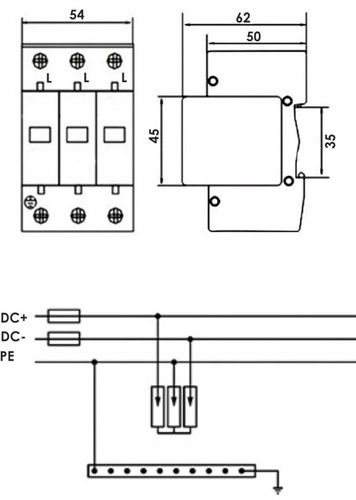 OGRANICZNIK OCHRONNIK PRZEPIĘĆ PRZEPIĘCIOWY FOTOWOLTAIKA 1000V DC 3P B+C na Arena.pl