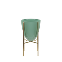 Doniczka na stojaku metalowa 16 x 16 x 31 cm zielono-złota LEFKI