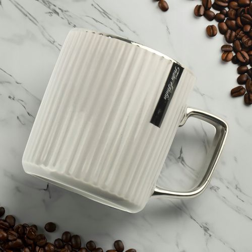 PORCELANOWY KUBEK NA KAWĘ HERBATĘ SZARY ZDOBIONY ZE SREBRNYM UCHEM 370ML na Arena.pl