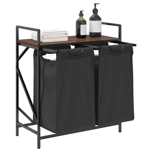 Kosz na pranie 2 przegrody z półką, brązowy dąb na Arena.pl