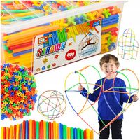 ZESTAW KREATYWNY Klocki Konstrukcyjne Rurki SŁOMKI Patyczki KUFEREK 800 el.