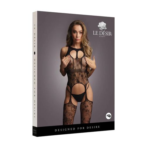 lace suspender bodystocking with round neck - one size na Arena.pl