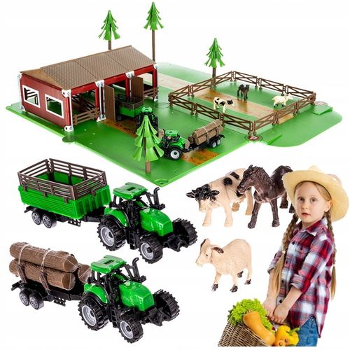 Traktor z Przyczepą Zestaw Dla Dzieci Farma Gospodarstwo Zwierzęta Stodoła na Arena.pl