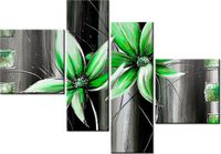 100 70CM OBRAZ 4 ELEM KWIATY ZIELONO DRUK PŁÓTNO RAMA