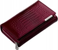 POJEMNY Lakierowany PORTFEL DAMSKI Duży SKÓRZANY Pakowny SUWAK Zamek RFID