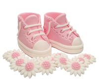 Zestaw na tort Buciki różowe - chrzest roczek /RO12