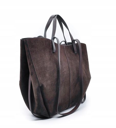Torebka shopper zamszowa Vera Pelle - brązowa czekolada na Arena.pl