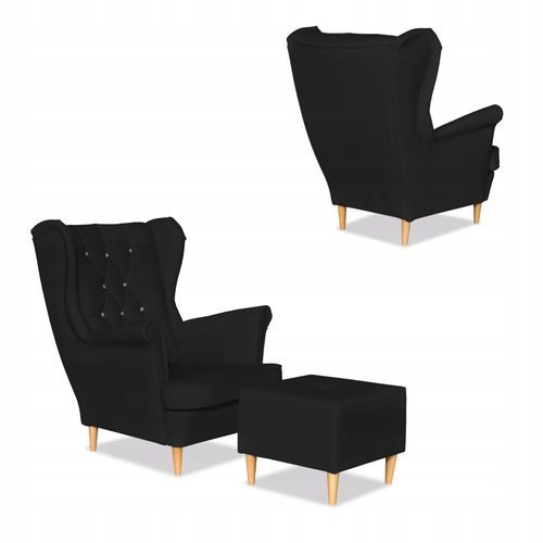 Zestaw uszak Gaja ekoskóra skaj sofa fotele pufy czarny na Arena.pl