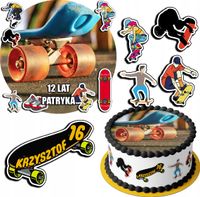 ZESTAW OPŁATEK NA TORT 20CM + 17 POSTACI - DESKOROLKA + IMIĘ 15CM 18CM