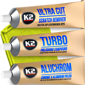 Pasty Polerskie do Korekty Ręcznej K2 Ultra Cut + Turbo + Aluchrom Szmatka