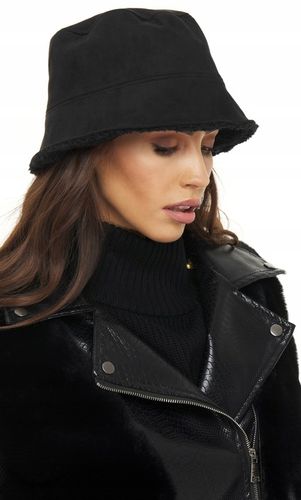 CZAPKA DAMSKA KAPELUSZ na zimę ciepła z futerkiem futro eko zamsz czarna na Arena.pl