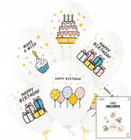 ZESTAW BALONÓW Z NADRUKIEM NA URODZINY HEPPY BIRTHDAY DEKORACJA URODZINOWA