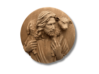 Obraz drewniany Jezus z Barankiem Prezent na Chrzest Komunię Płaskorzeźba