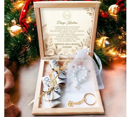 Pamiątka Komunii Świętej PREZENT Na Komunię Różaniec Brelok Pudełko na Arena.pl