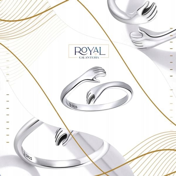 PIERŚCIONEK DŁONIE UŚCISK srebro 925 regulowany srebrny przytulenie pr. 925 zdjęcie 6