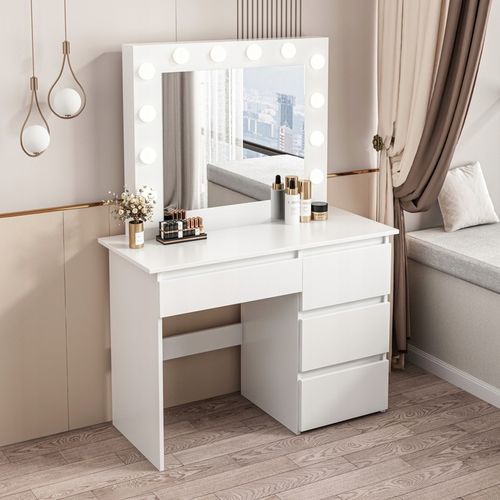 TOALETKA DO MAKIJAŻU WIZAŻU KOSMETYCZNA Z LUSTREM LED NOWOCZESNA LOFT na Arena.pl