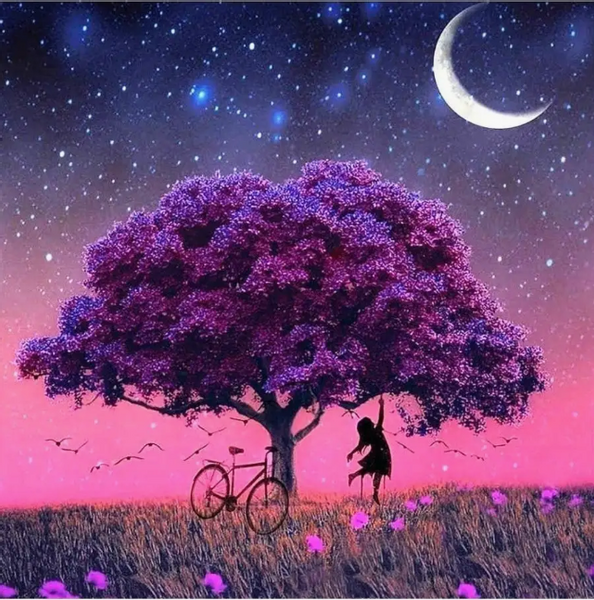 Malowanie po numerach - fioletowe drzewo 40 X 40 zdjęcie 2