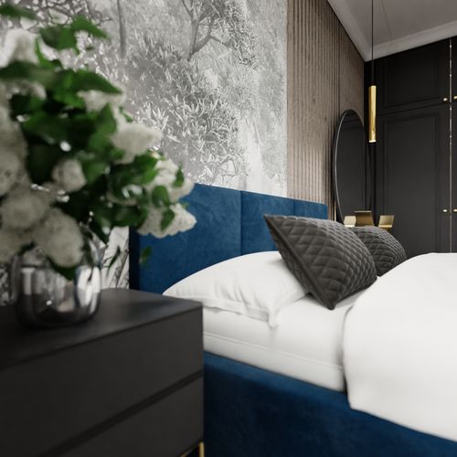 ŁÓŻKO TAPICEROWANE 180x200 ŁÓŻKO PODWÓJNE Z POJEMNIKIEM GRANATOWE na Arena.pl