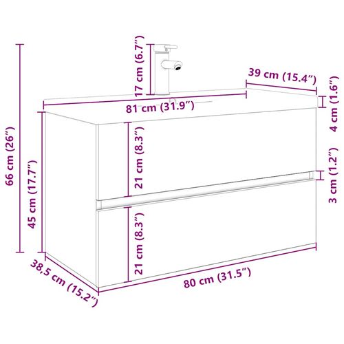 Szafka pod umywalkę z wbudowaną umywalką i baterią Stare drewno na Arena.pl