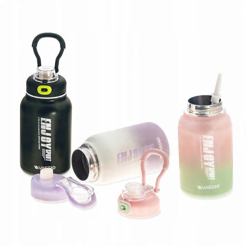 KUBEK TERMICZNY BIDON TERMOS PRÓŻNIOWY 800ml blokada uchwyt ustnik + SŁOMKA na Arena.pl