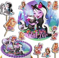 ZESTAW OPŁATEK NA TORT 20CM + TOPPERY PAPIEROWE - ENCHANTIMALS 15CM 18CM