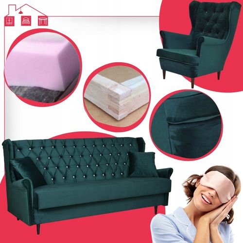 Zestaw wypoczynkowy uszak wersalka z fotelami Gaja ZIELONY na Arena.pl