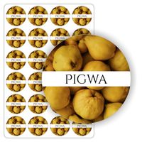 NAKLEJKI pigwowy samoprzylepne kolorowe PIGWA słoiki przetwory sok 5cm