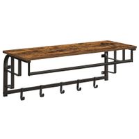 Wieszak ścienny z półką i drążkiem loft 80 cm rustykalny brąz
