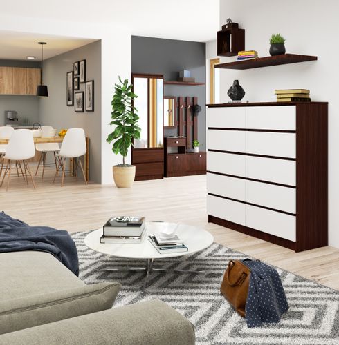 KOMODA K 120 cm 10 SZUFLAD WENGE / BIAŁA na Arena.pl