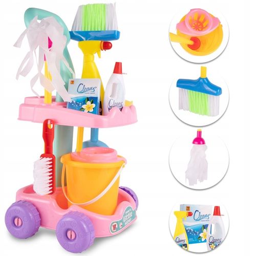 ZESTAW SPRZĄTAJĄCY DO SPRZĄTANIA NA WÓZKU DLA DZIECI WIADERKO MOP ZMIOTKA na Arena.pl