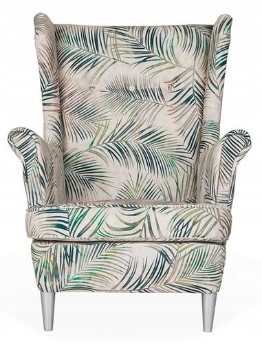 Fotel uszak ARI PRINT z podnóżkiem skandynawski Family Meble beżowy na Arena.pl