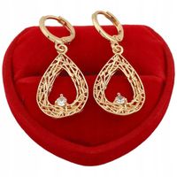 Złote kolczyki codzienne wiszące z cyrkonią eleganckie pozłacane 18k