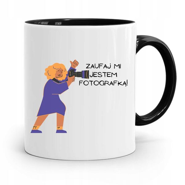 Kubek Czarny Dla Fotografa Zaufaj Mi Jestem Z Nadrukiem Ze Zdjęciem zdjęcie 1